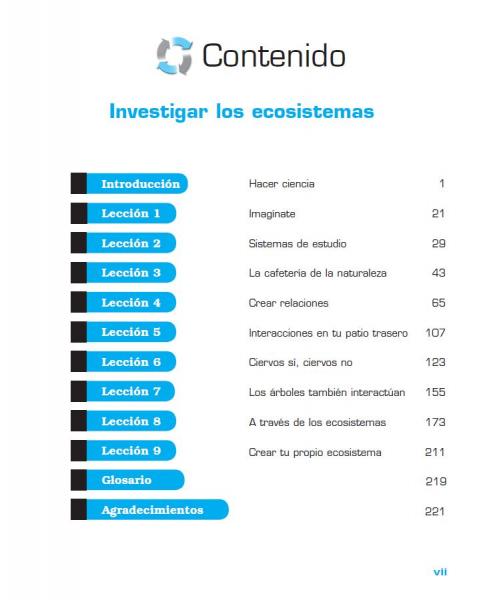 Investigating Ecosystems Spanish TOC page vii.JPG